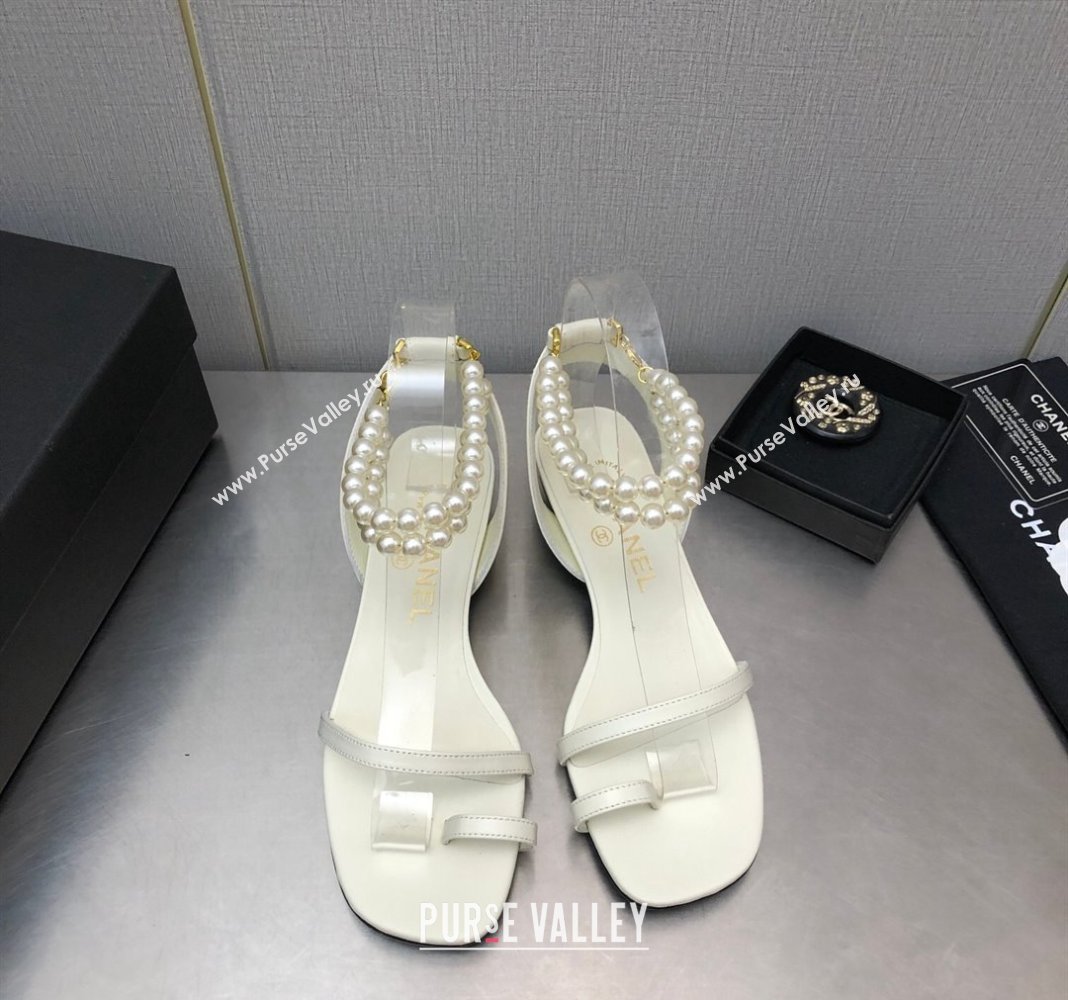 Chanel Lambskin Heel Sandals with Pearls Ankle Strap White 2024 0423 (MD-240423003)