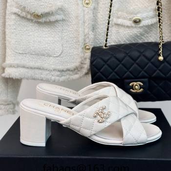 Chanel Quilted Lambskin Heel Slide Sandals 5cm with Cross Strap White 2024 0424 (MD-240424111)