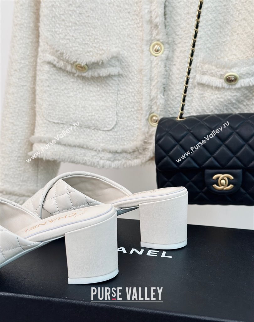 Chanel Quilted Lambskin Heel Slide Sandals 5cm with Cross Strap White 2024 0424 (MD-240424111)