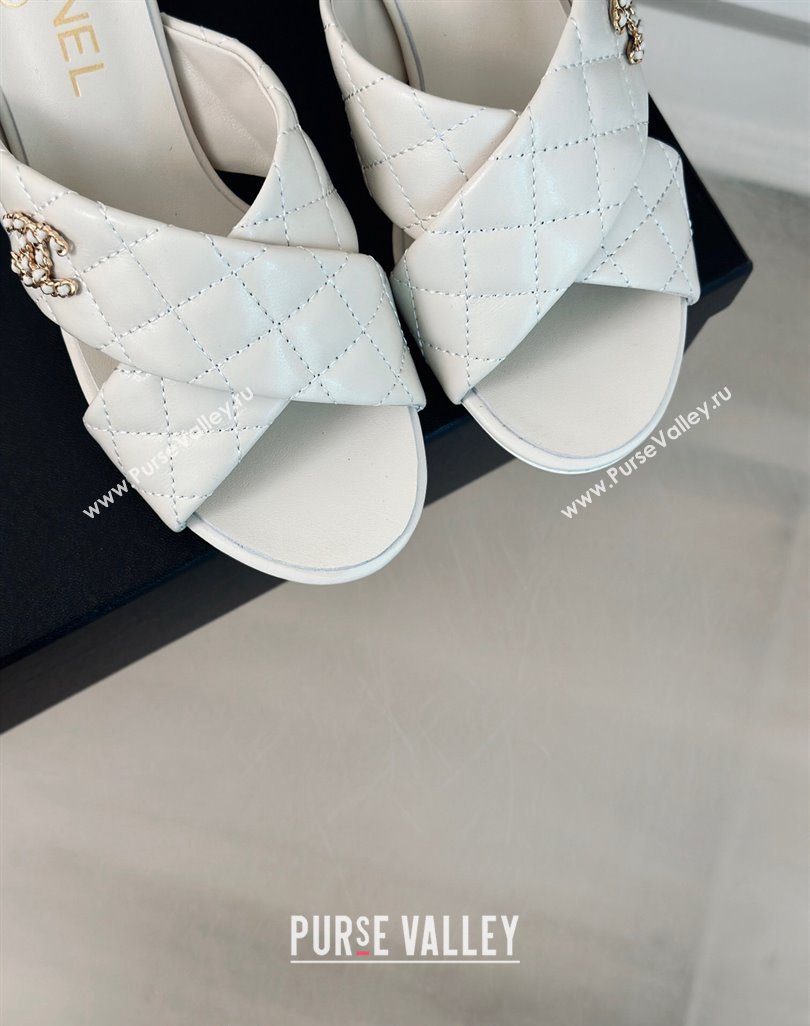 Chanel Quilted Lambskin Heel Slide Sandals 5cm with Cross Strap White 2024 0424 (MD-240424111)