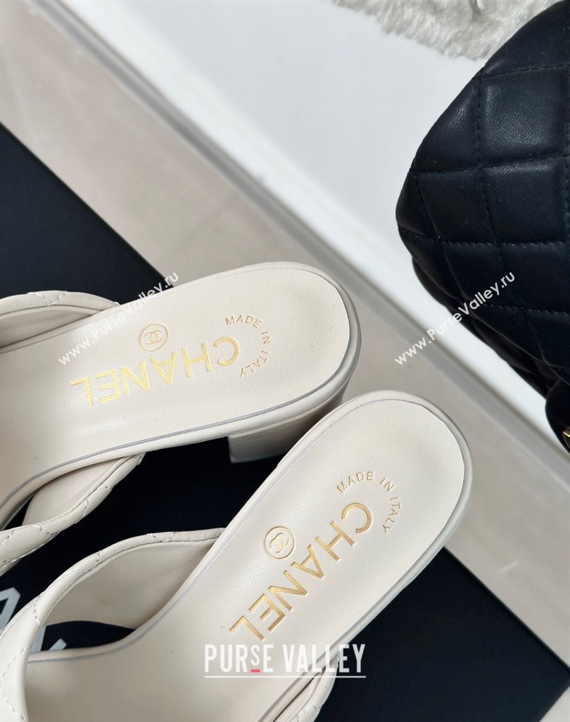 Chanel Quilted Lambskin Heel Slide Sandals 5cm with Cross Strap White 2024 0424 (MD-240424111)