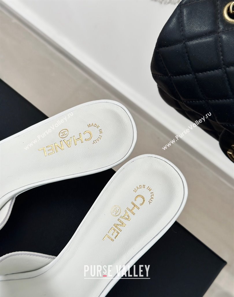 Chanel Lambskin Heel Slide Sandals 6cm with Pearls Heel White 2024 0424 (MD-240424117)