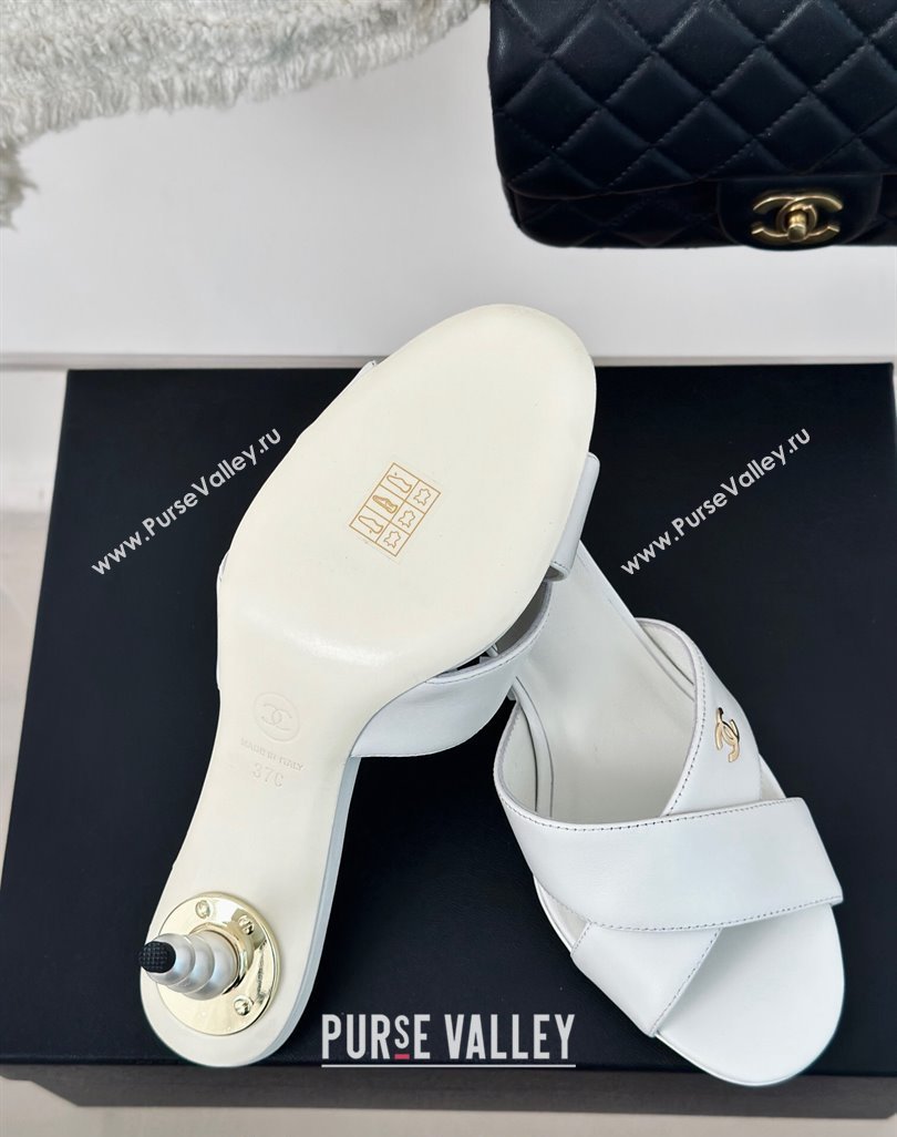 Chanel Lambskin Heel Slide Sandals 6cm with Pearls Heel White 2024 0424 (MD-240424117)