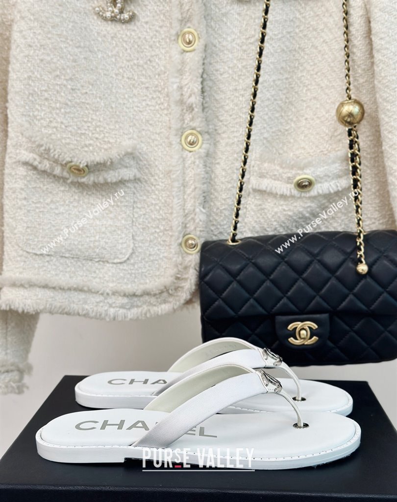 Chanel Calfskin Flat Thong Slide Sandals with CC White 2024 0424 (MD-240424118)