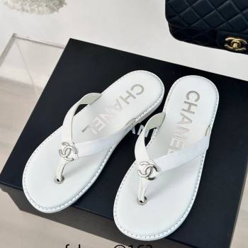Chanel Calfskin Flat Thong Slide Sandals with CC White 2024 0424 (MD-240424118)