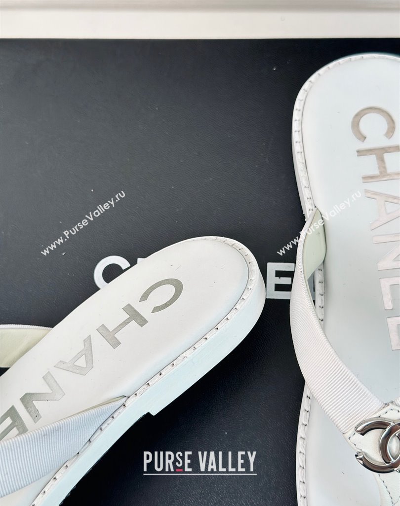 Chanel Calfskin Flat Thong Slide Sandals with CC White 2024 0424 (MD-240424118)