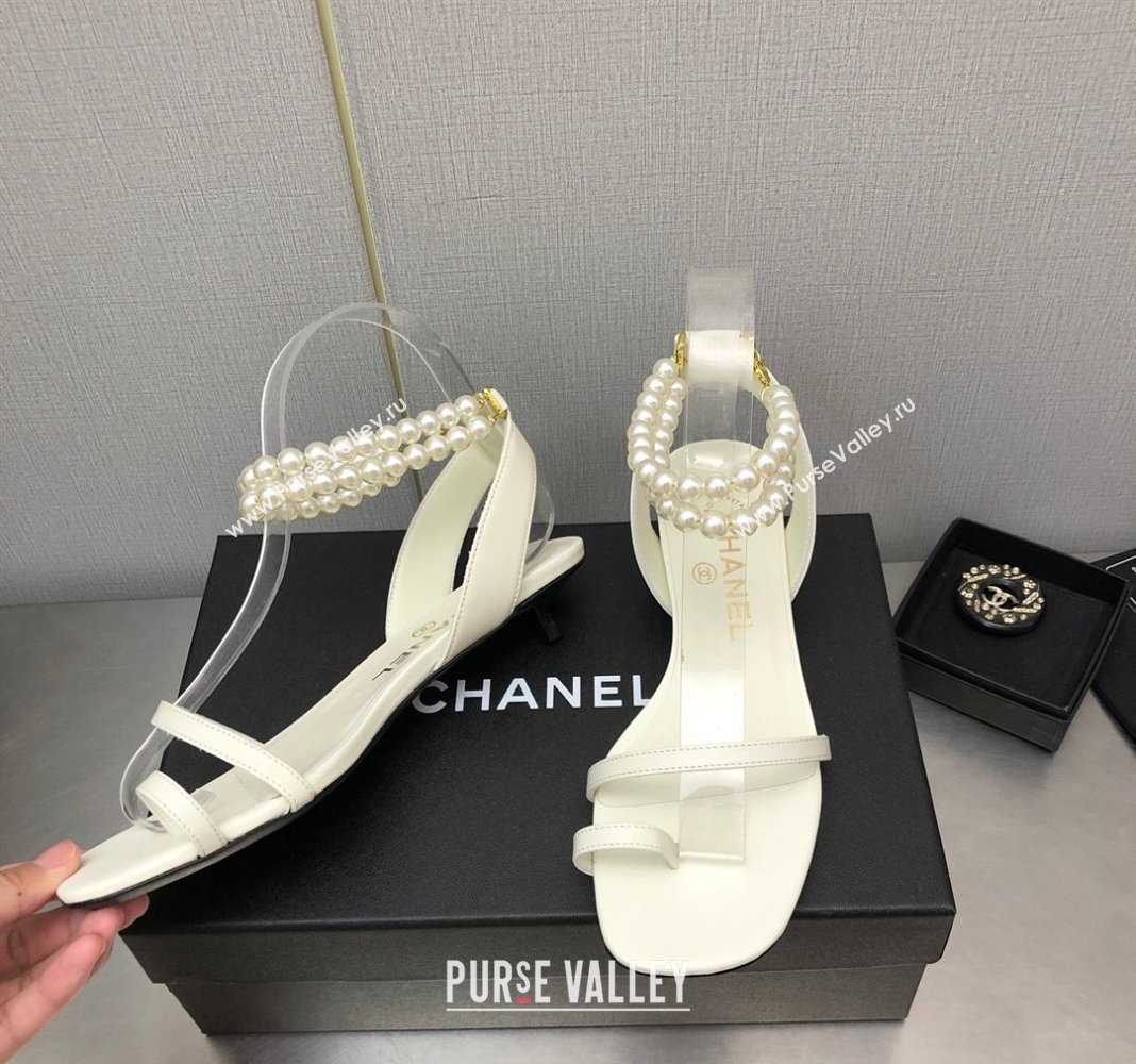 Chanel Lambskin Heel Sandals with Pearls Ankle Strap White 2024 0423 (MD-240423003)