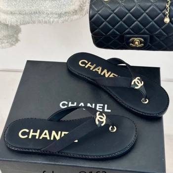 Chanel Calfskin Flat Thong Slide Sandals with CC Black 2024 0424 (MD-240424119)