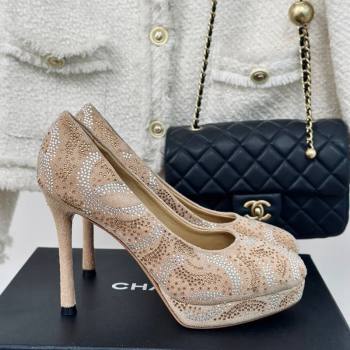 Chanel Suede High Heel Platform Pumps 10.5cm Beige 2024 0424 (MD-240424121)