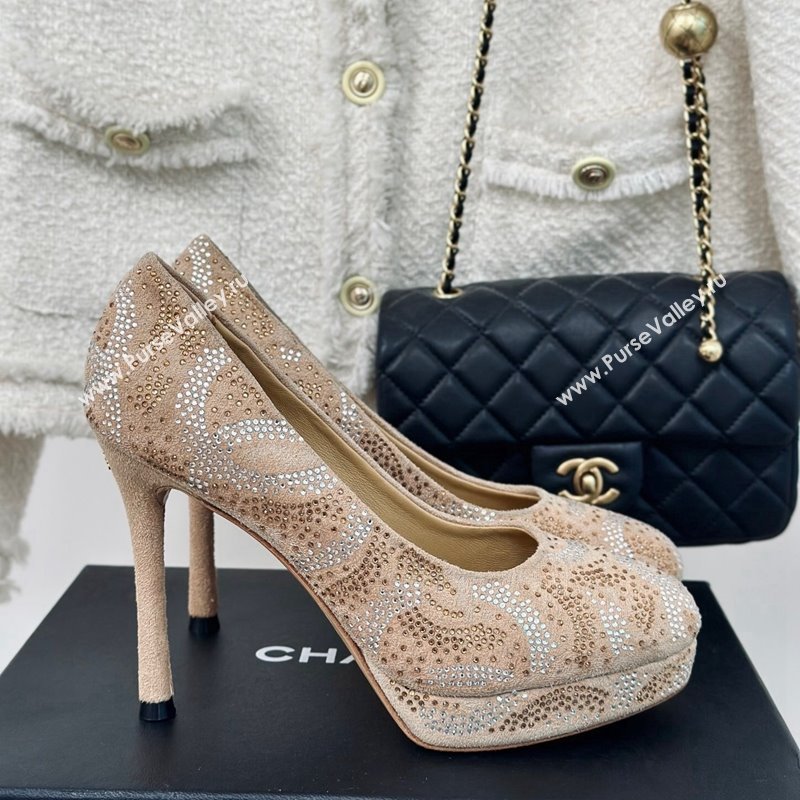 Chanel Suede High Heel Platform Pumps 10.5cm Beige 2024 0424 (MD-240424121)