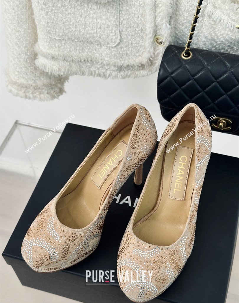 Chanel Suede High Heel Platform Pumps 10.5cm Beige 2024 0424 (MD-240424121)