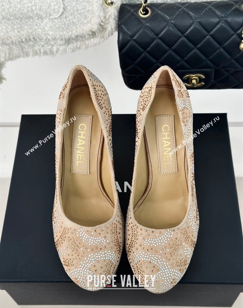 Chanel Suede High Heel Platform Pumps 10.5cm Beige 2024 0424 (MD-240424121)