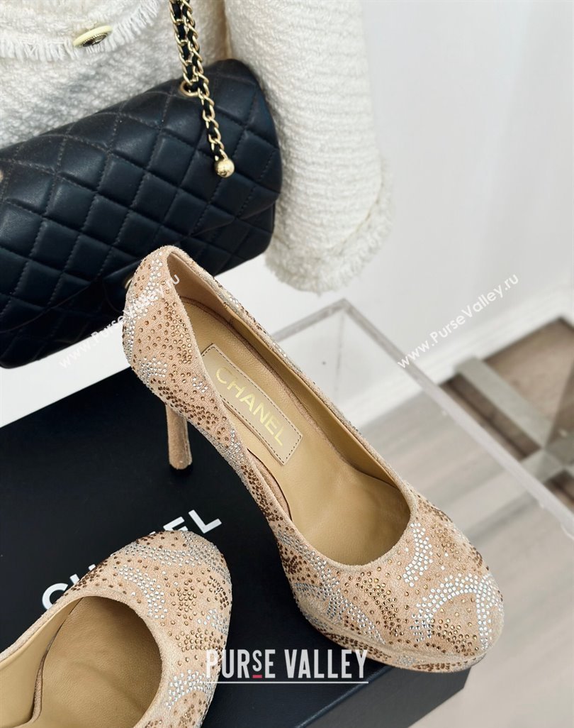 Chanel Suede High Heel Platform Pumps 10.5cm Beige 2024 0424 (MD-240424121)