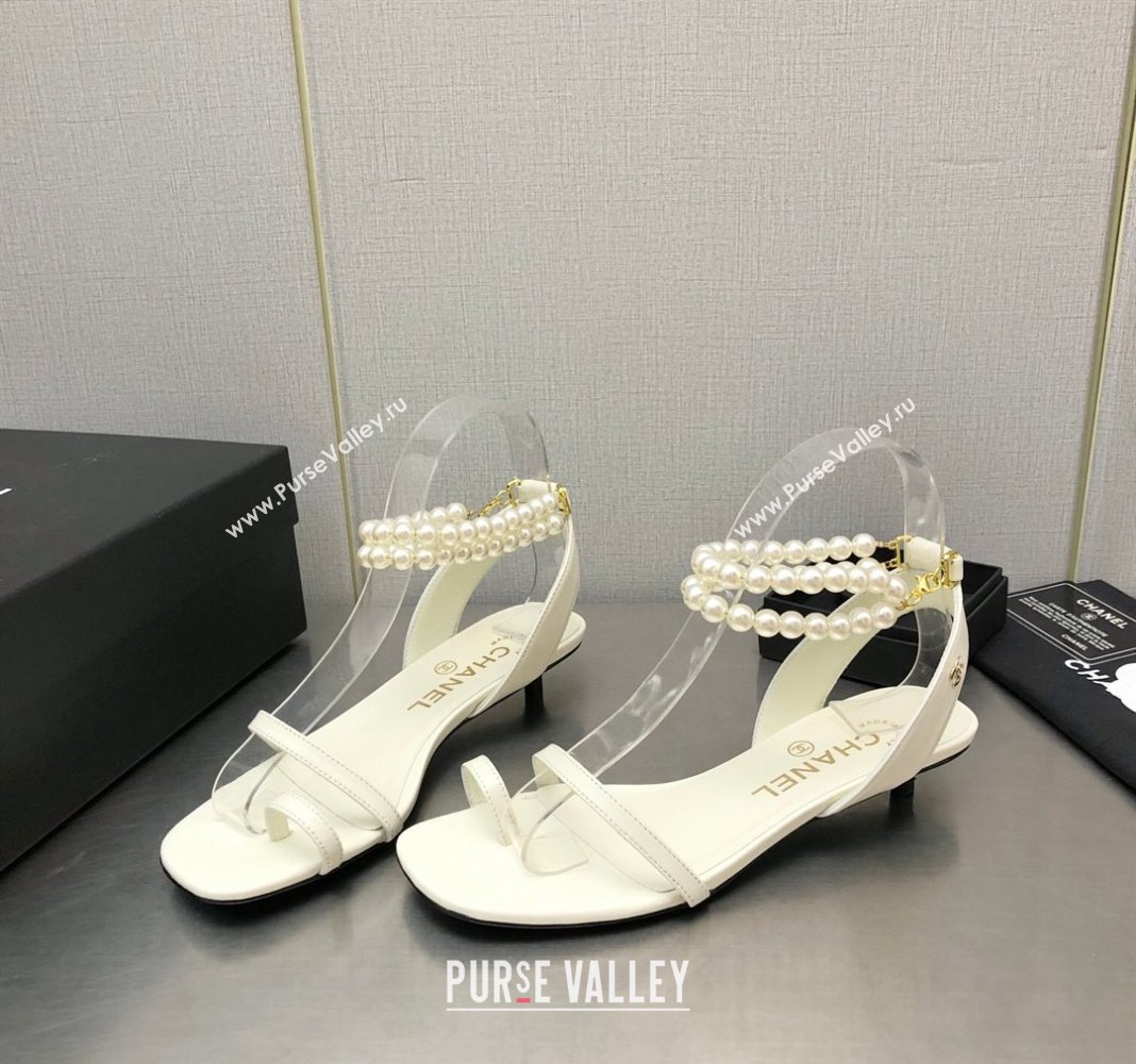 Chanel Lambskin Heel Sandals with Pearls Ankle Strap White 2024 0423 (MD-240423003)