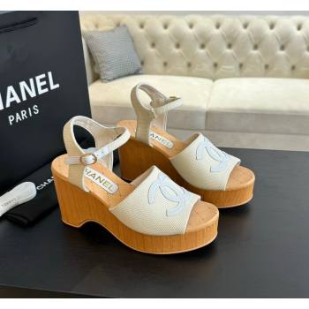 Chanel Wedge Fabric Sandals 10cm G45555 White 2024 (MD-240424128)