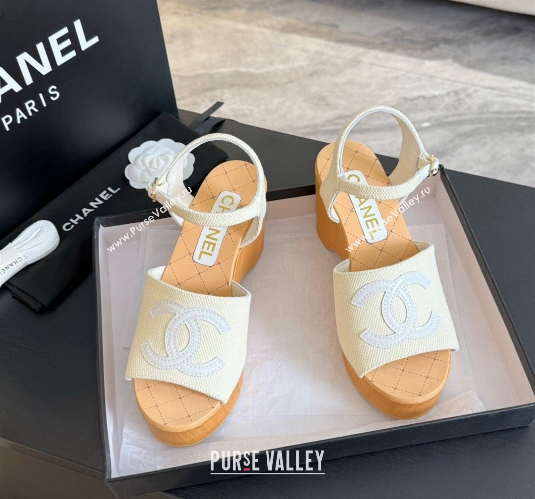 Chanel Wedge Fabric Sandals 10cm G45555 White 2024 (MD-240424128)