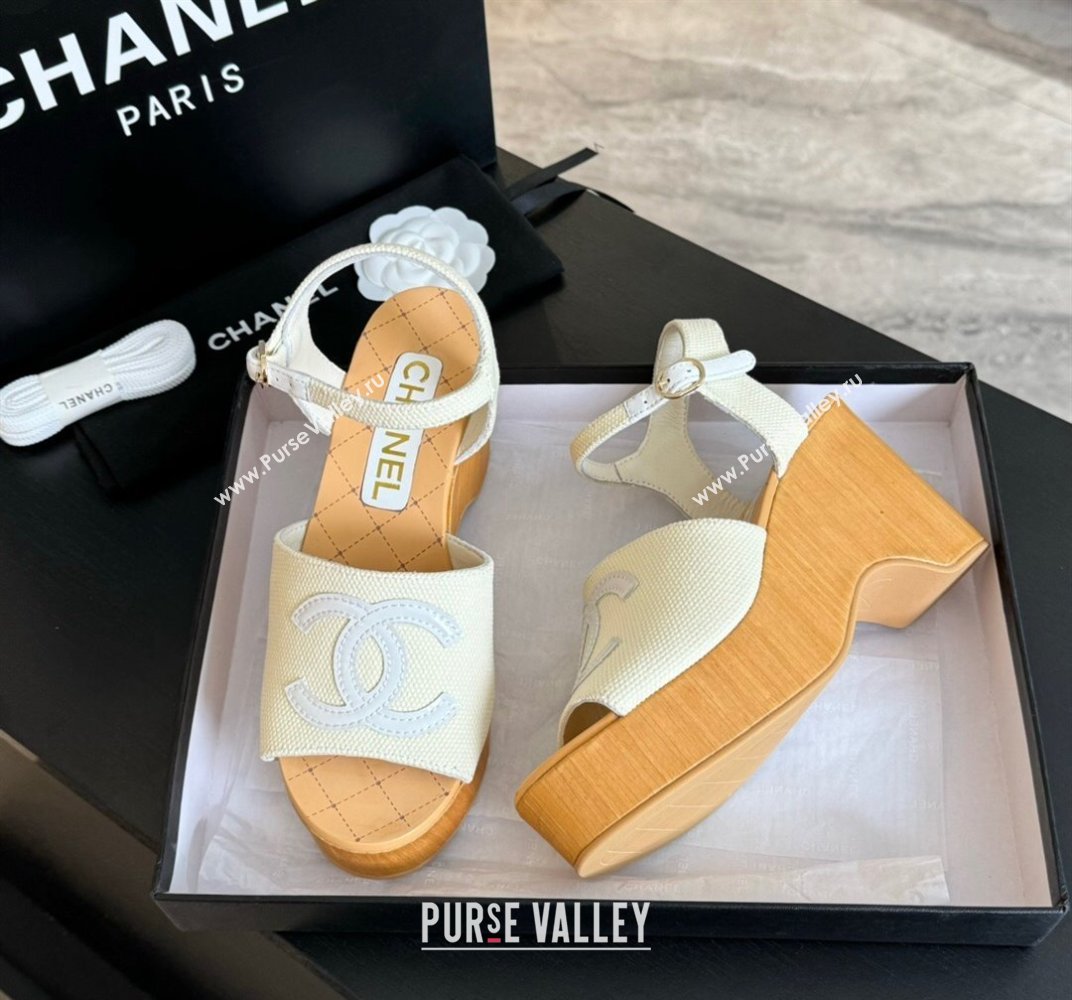 Chanel Wedge Fabric Sandals 10cm G45555 White 2024 (MD-240424128)