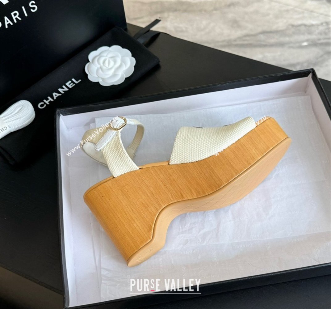Chanel Wedge Fabric Sandals 10cm G45555 White 2024 (MD-240424128)