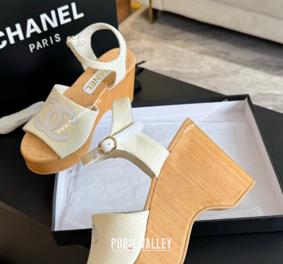 Chanel Wedge Fabric Sandals 10cm G45555 White 2024 (MD-240424128)
