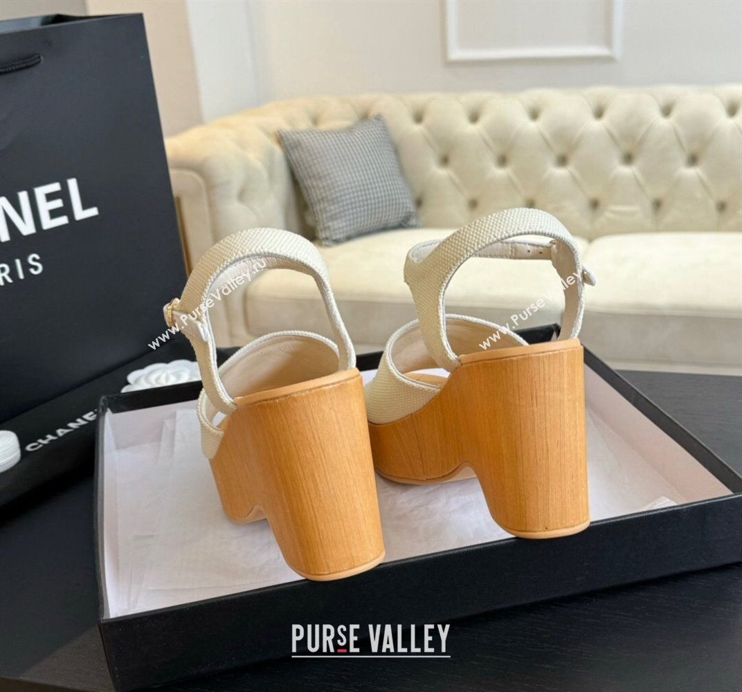 Chanel Wedge Fabric Sandals 10cm G45555 White 2024 (MD-240424128)