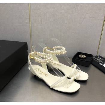 Chanel Lambskin Heel Sandals with Pearls Ankle Strap White 2024 0423 (MD-240423003)