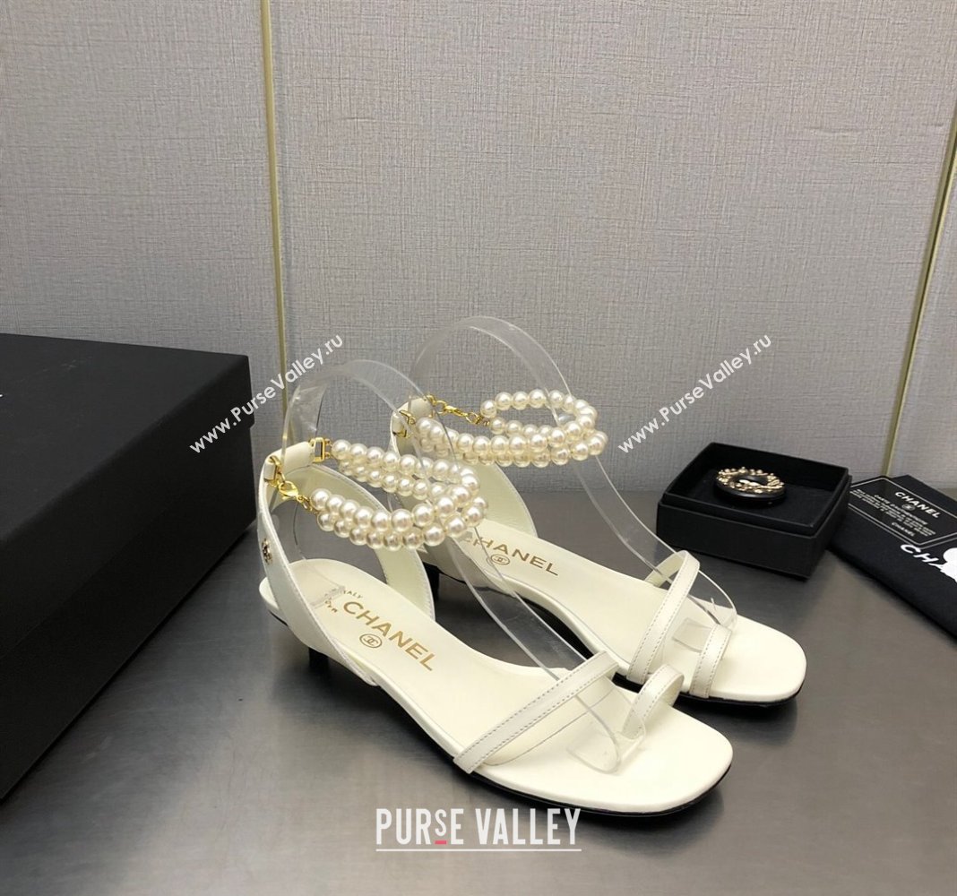 Chanel Lambskin Heel Sandals with Pearls Ankle Strap White 2024 0423 (MD-240423003)