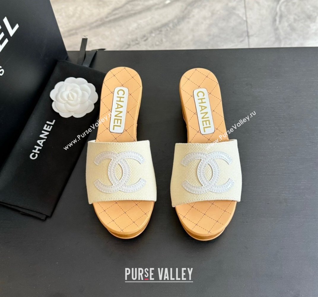 Chanel Wedge Fabric Slide Sandal 10cm G45555 White 2024 (MD-240424134)