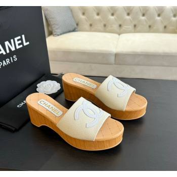 Chanel Wedge Fabric Slide Sandal 10cm G45555 White 2024 (MD-240424134)
