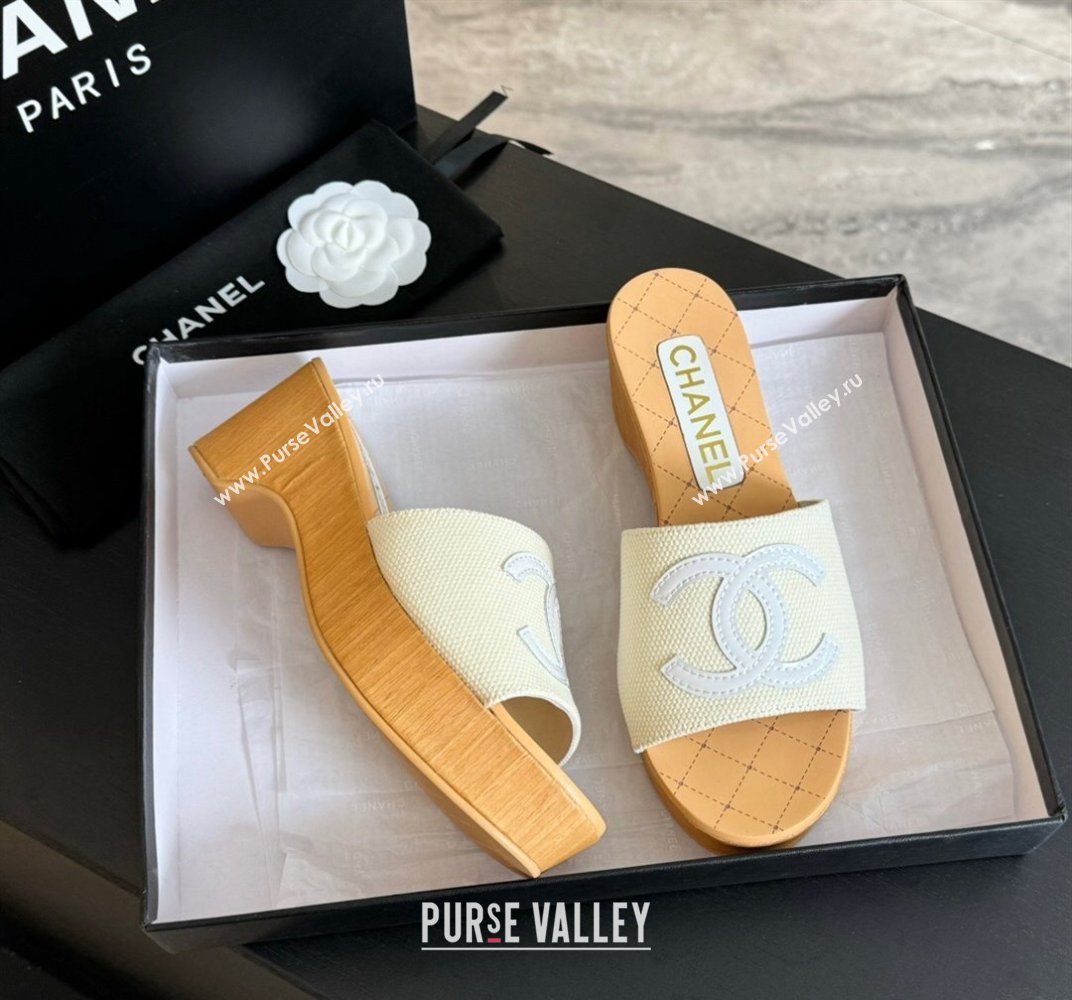 Chanel Wedge Fabric Slide Sandal 10cm G45555 White 2024 (MD-240424134)