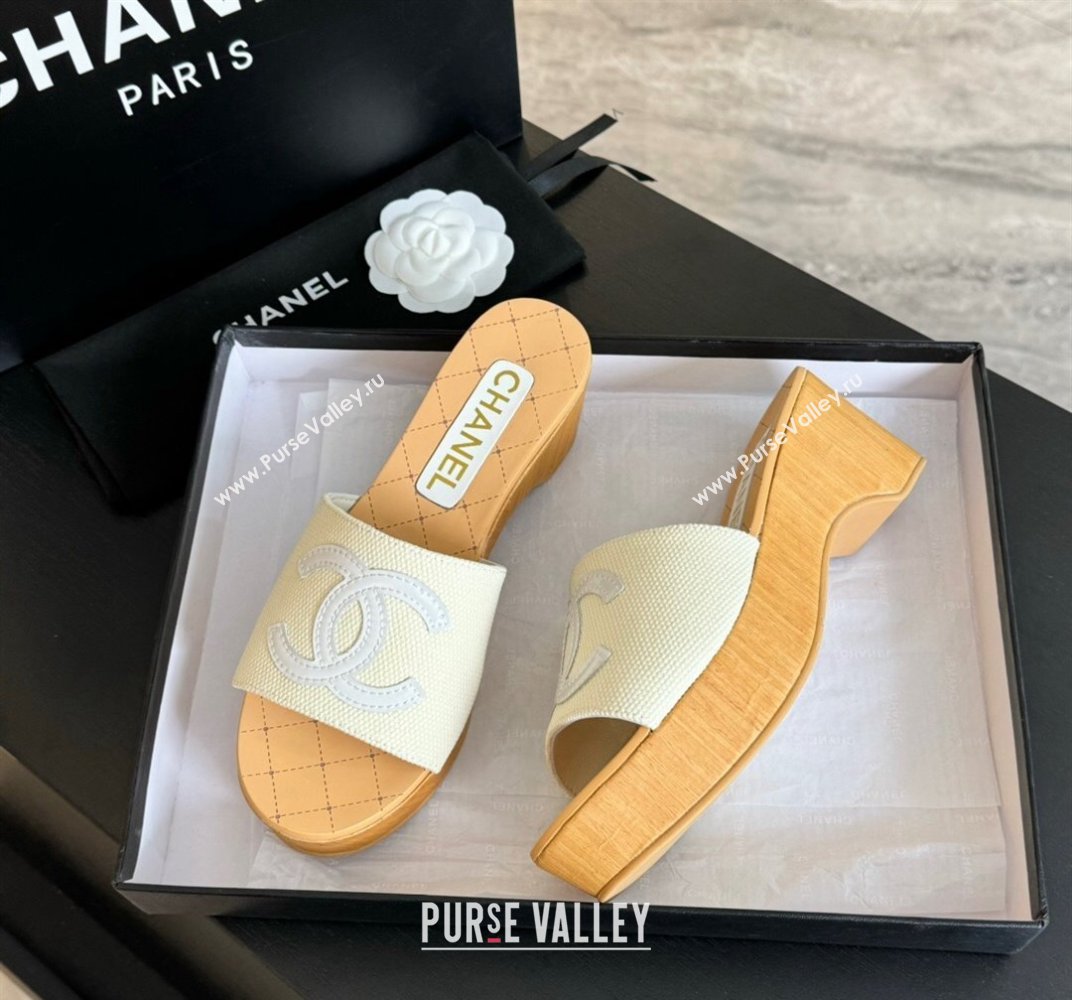 Chanel Wedge Fabric Slide Sandal 10cm G45555 White 2024 (MD-240424134)