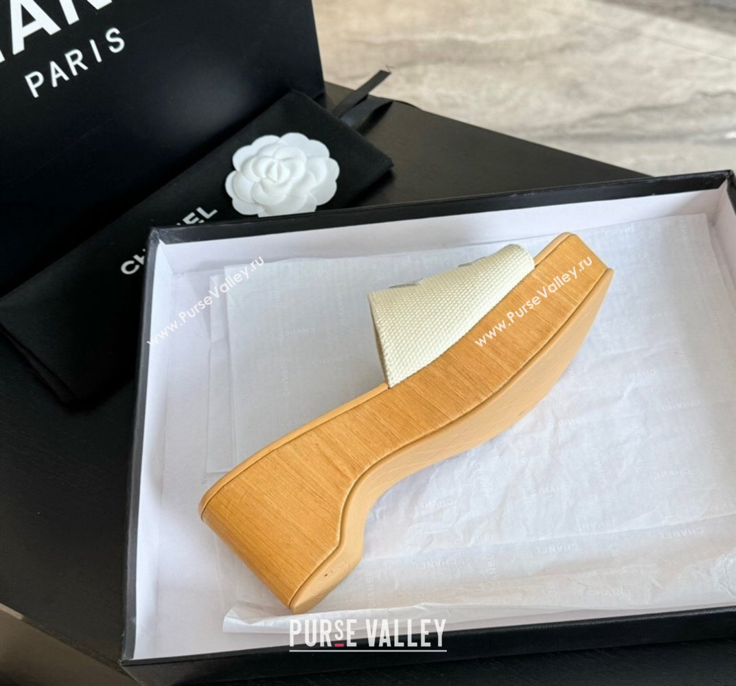 Chanel Wedge Fabric Slide Sandal 10cm G45555 White 2024 (MD-240424134)