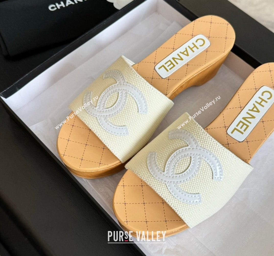 Chanel Wedge Fabric Slide Sandal 10cm G45555 White 2024 (MD-240424134)