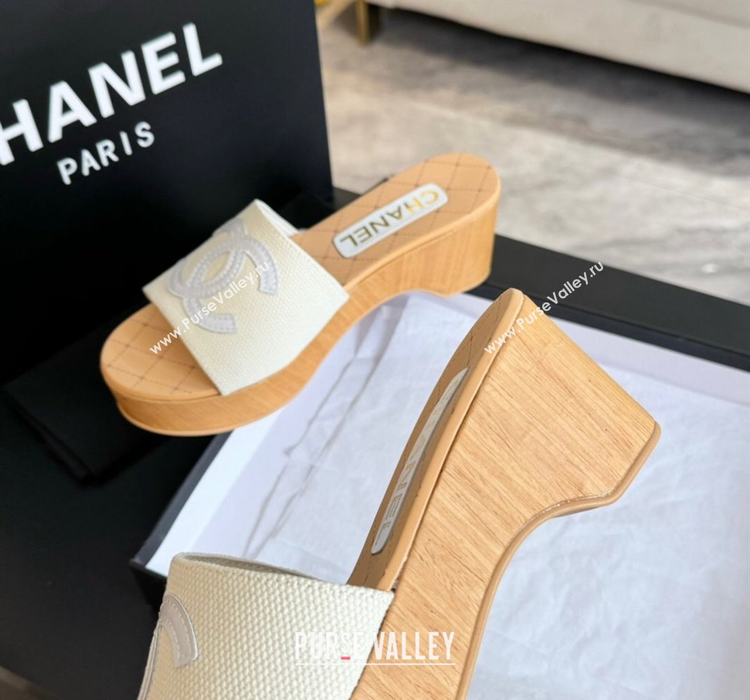 Chanel Wedge Fabric Slide Sandal 10cm G45555 White 2024 (MD-240424134)