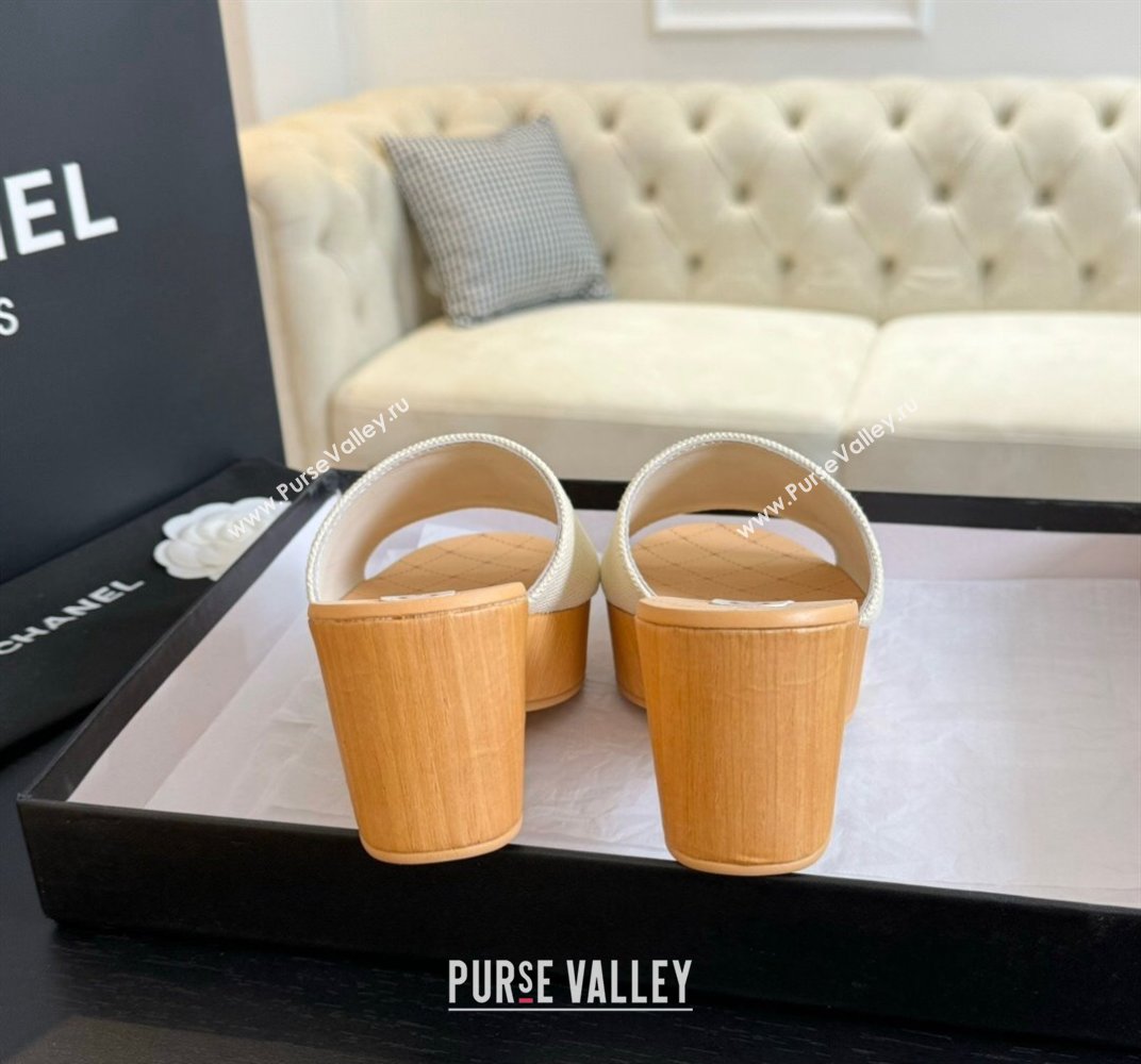 Chanel Wedge Fabric Slide Sandal 10cm G45555 White 2024 (MD-240424134)