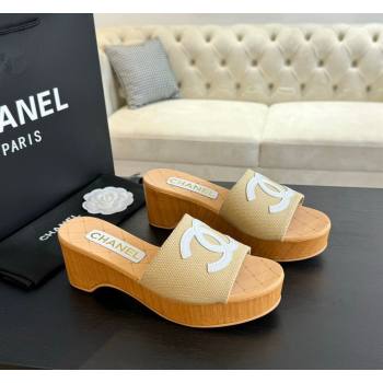 Chanel Wedge Fabric Slide Sandal 10cm G45555 Beige 2024 (MD-240424135)