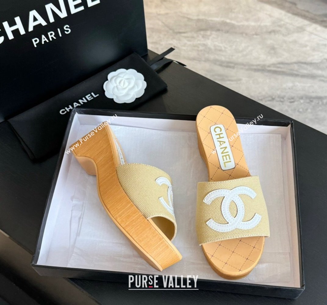 Chanel Wedge Fabric Slide Sandal 10cm G45555 Beige 2024 (MD-240424135)