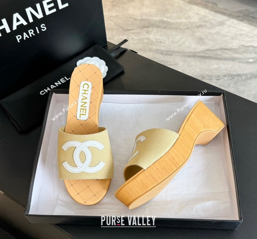 Chanel Wedge Fabric Slide Sandal 10cm G45555 Beige 2024 (MD-240424135)