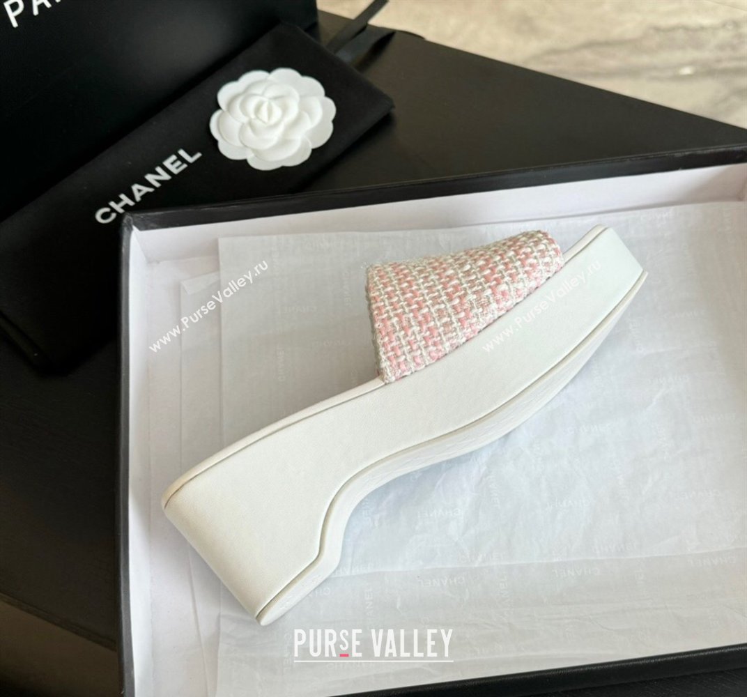 Chanel Tweed Wedge Slide Sandal 10cm Pink 2024 0424 (MD-240424140)