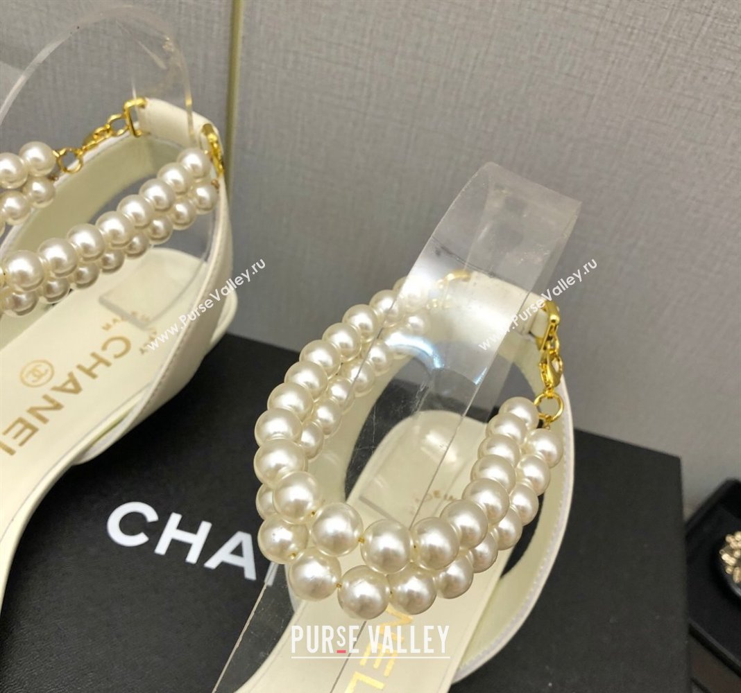 Chanel Lambskin Heel Sandals with Pearls Ankle Strap White 2024 0423 (MD-240423003)