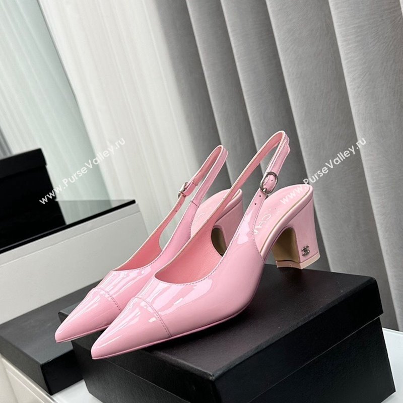 Chanel Patent Calfskin Slingbacks Pumps 6cm Pink 2024 0423 (MD-240423097)