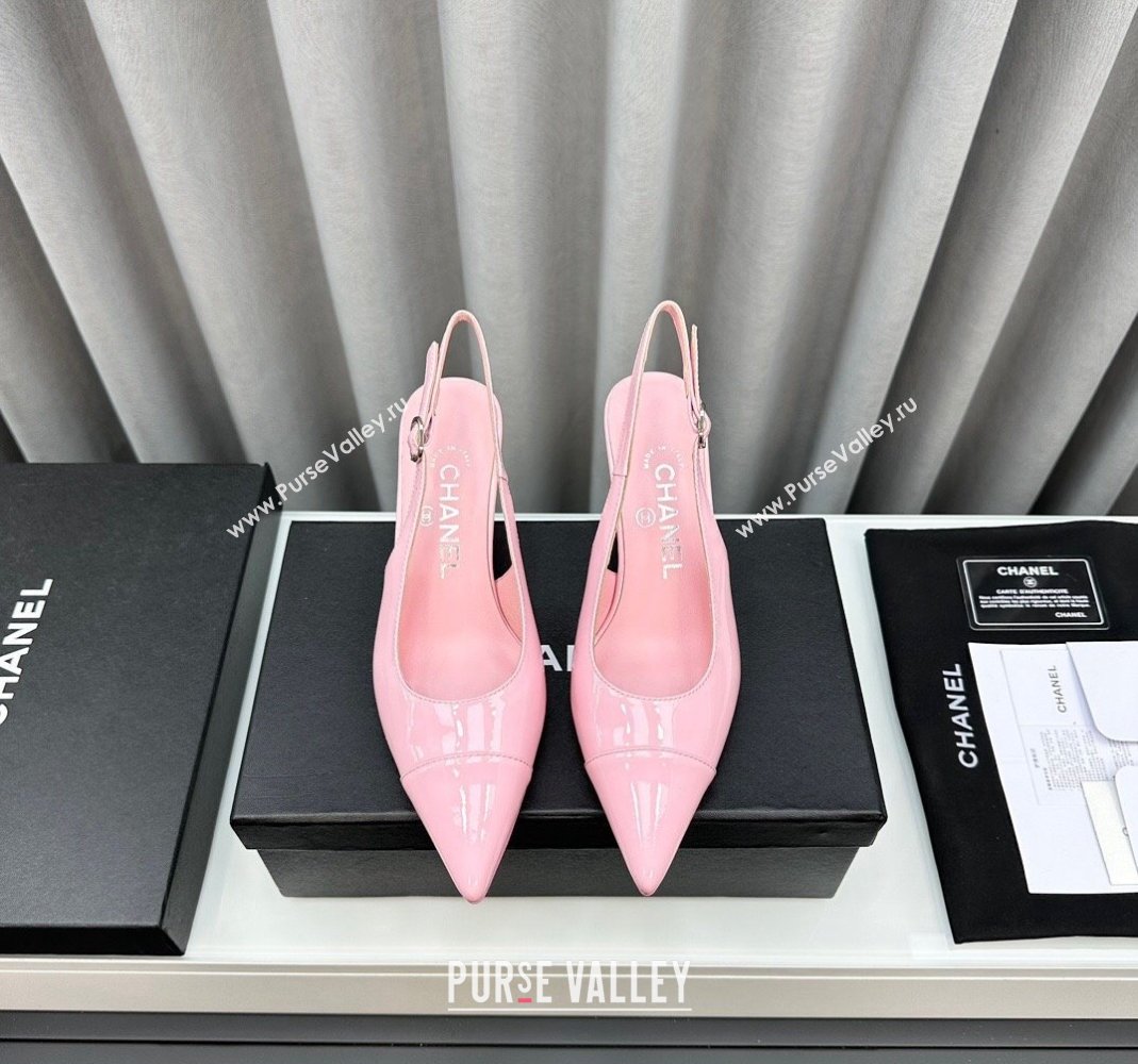 Chanel Patent Calfskin Slingbacks Pumps 6cm Pink 2024 0423 (MD-240423097)