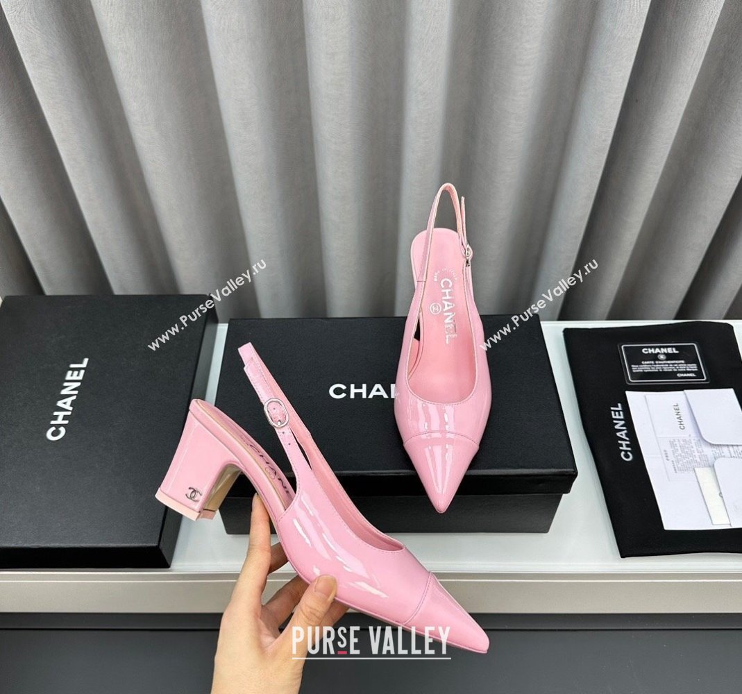 Chanel Patent Calfskin Slingbacks Pumps 6cm Pink 2024 0423 (MD-240423097)