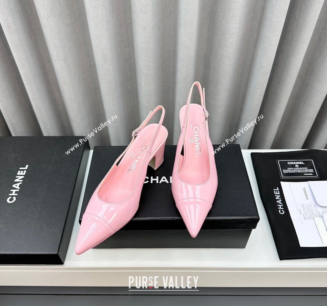 Chanel Patent Calfskin Slingbacks Pumps 6cm Pink 2024 0423 (MD-240423097)