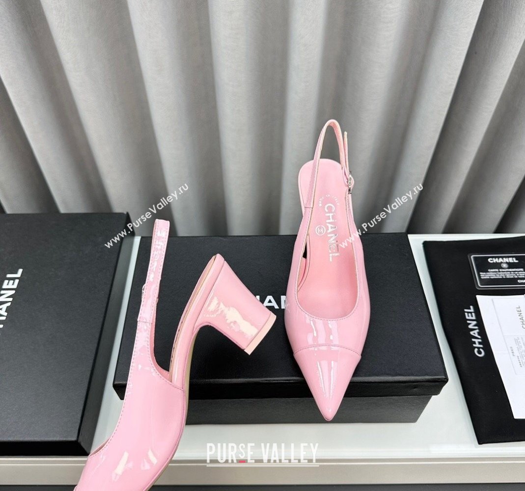 Chanel Patent Calfskin Slingbacks Pumps 6cm Pink 2024 0423 (MD-240423097)