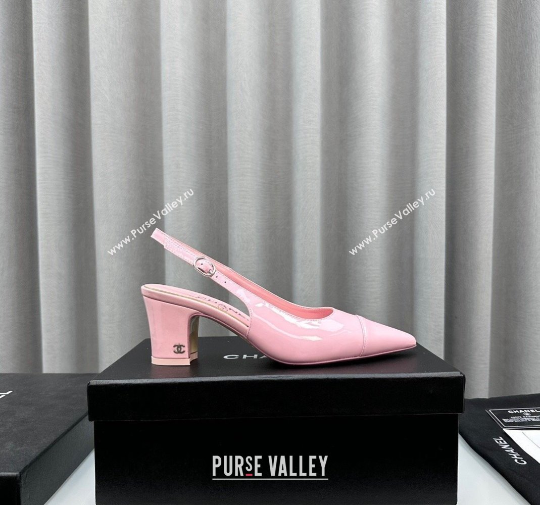 Chanel Patent Calfskin Slingbacks Pumps 6cm Pink 2024 0423 (MD-240423097)