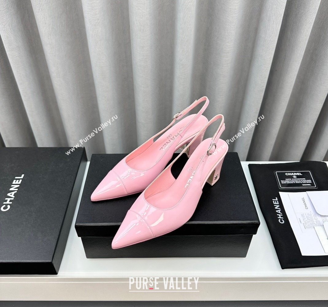 Chanel Patent Calfskin Slingbacks Pumps 6cm Pink 2024 0423 (MD-240423097)