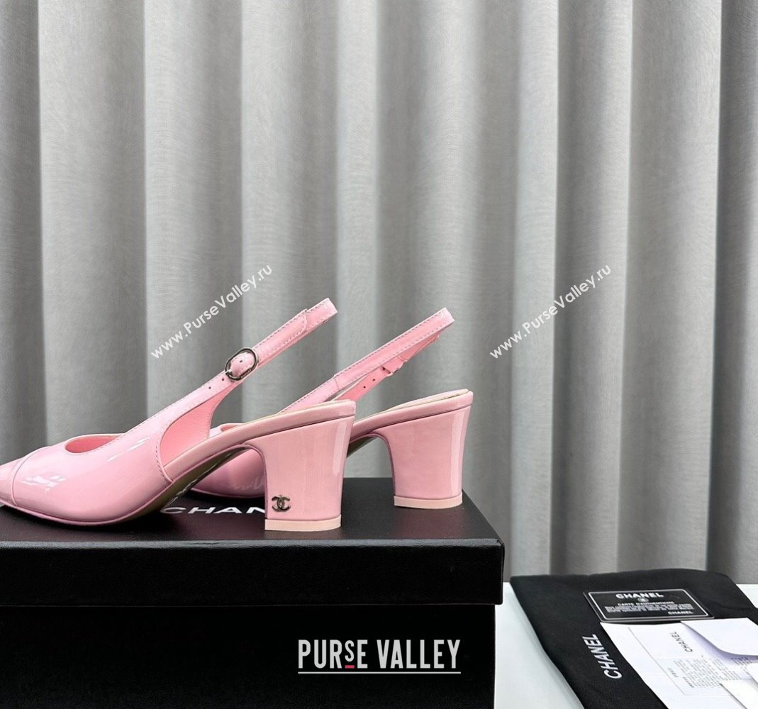 Chanel Patent Calfskin Slingbacks Pumps 6cm Pink 2024 0423 (MD-240423097)