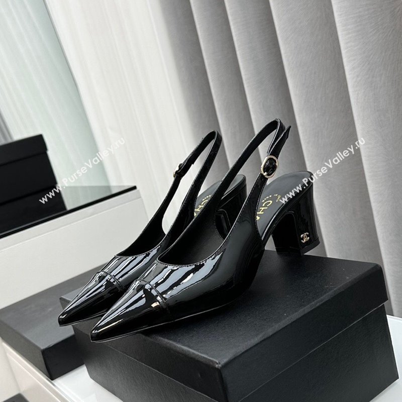 Chanel Patent Calfskin Slingbacks Pumps 6cm Black 2024 0423 (MD-240423099)