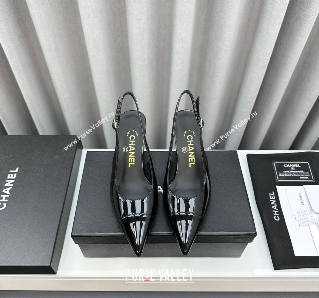 Chanel Patent Calfskin Slingbacks Pumps 6cm Black 2024 0423 (MD-240423099)