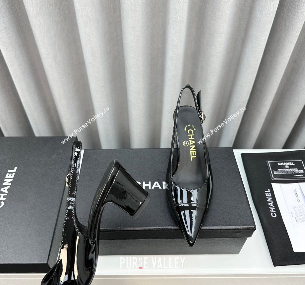 Chanel Patent Calfskin Slingbacks Pumps 6cm Black 2024 0423 (MD-240423099)